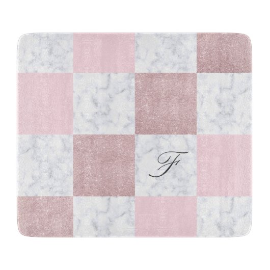 Elegant witte marmer & roos goudglitter, ingecheck snijplank (Voorkant)