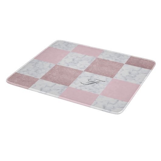 Elegant witte marmer & roos goudglitter, ingecheck snijplank (Hoek)