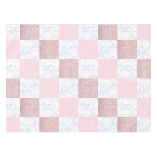 Elegant witte marmer & roos goudglitter, ingecheck tafelkleed (Voorkant (Horizontaal))