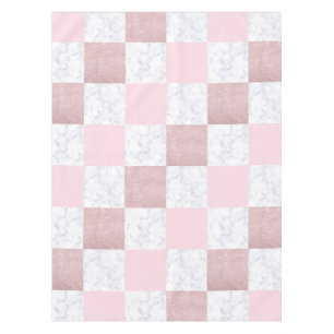 Elegant witte marmer & roos goudglitter, ingecheck tafelkleed