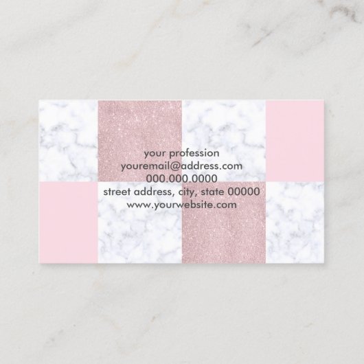 Elegant witte marmer & roos goudglitter, ingecheck visitekaartje (Achterkant)