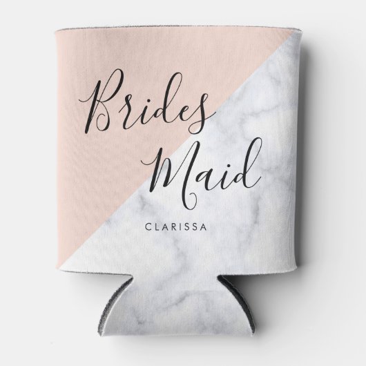 Elegant witte marmer & zwart roze bruinkooster blikjeskoeler (Voorkant)