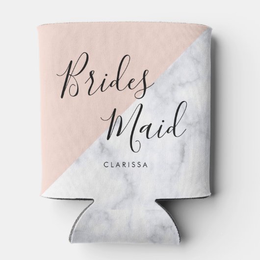 Elegant witte marmer & zwart roze bruinkooster blikjeskoeler (Achterkant)