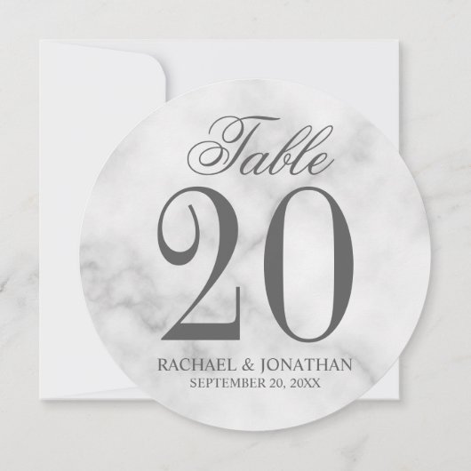 Elegant Witte Marmeren Trouw Rond Tafel Nummer Kaart (Achterkant)