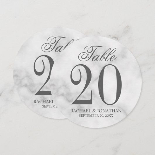 Elegant Witte Marmeren Trouw Rond Tafel Nummer Kaart (Voorkant / Achterkant)