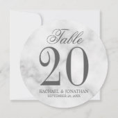 Elegant Witte Marmeren Trouw Rond Tafel Nummer Kaart (Voorkant)