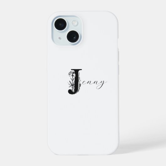 ELEGANT WITTE MONOGRAM NAAM MET FLORALE J INITIAAL iPhone 15 CASE (Achterkant)
