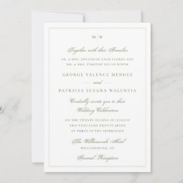 Elegant Witte Mosgroene Monogram Klassieke Trouwda Kaart