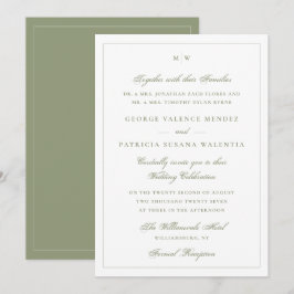 Elegant Witte Mosgroene Monogram Klassieke Trouwda Kaart