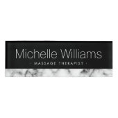 Elegant witte nepmarmer zwart naambadge (Voorkant)