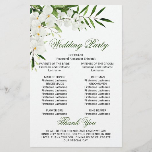 Elegant Witte Orchidee Boho Trouwceremonie Program (Achterkant)