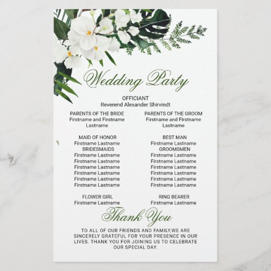 Elegant Witte Orchidee Boho Trouwceremonie Program (Achterkant)