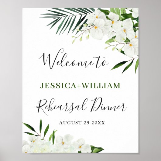 Elegant Witte Orchidee Proefhuwelijksdiner Welkoms Poster (Voorkant)