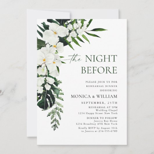 Elegant witte orchideeën bohemien proefavondmaal kaart (Voorkant)