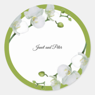 Elegant witte orchideeën op groene achtergrond ronde sticker