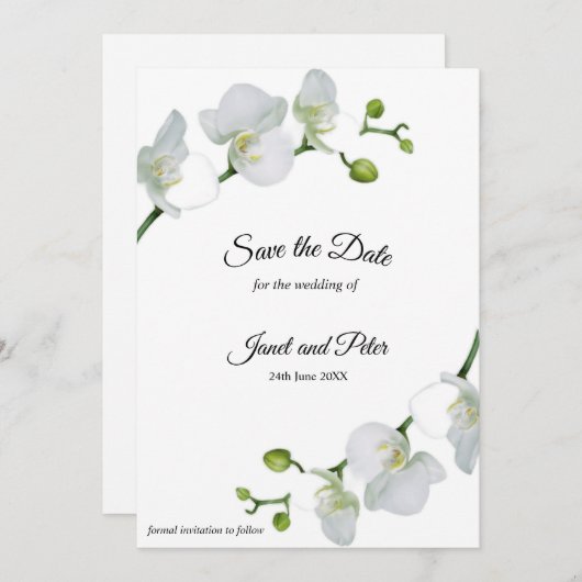 Elegant witte orchideeën sla de datum op save the date (Voorkant / Achterkant)