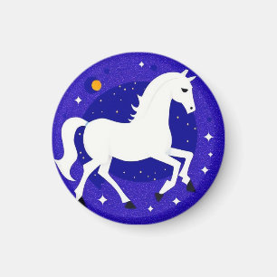 Elegant Witte Paard in Kosmische Nachtweergave Magneet