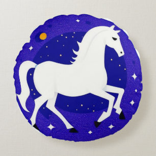 Elegant Witte Paard in Kosmische Nachtweergave Rond Kussen