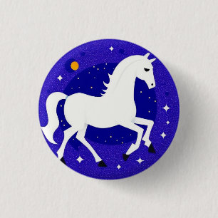 Elegant Witte Paard in Kosmische Nachtweergave Ronde Button 3,2 Cm