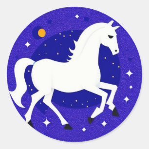 Elegant Witte Paard in Kosmische Nachtweergave Ronde Sticker