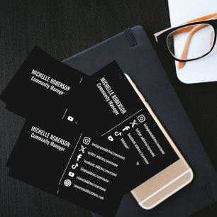 Elegant witte pictogrammen voor sociale media zwar visitekaartje