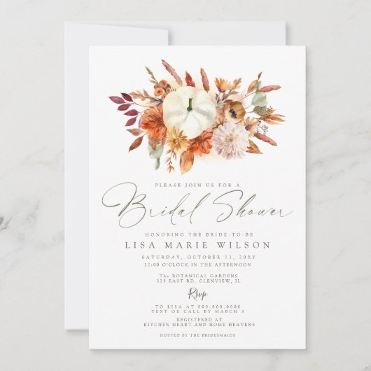 Elegant Witte Pompoenen Herfst Vrijgezellenfeest Kaart (Voorkant)