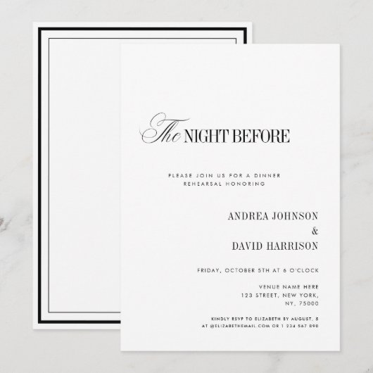 Elegant Witte Proefbruiloftdiner Kaart (Voorkant / Achterkant)