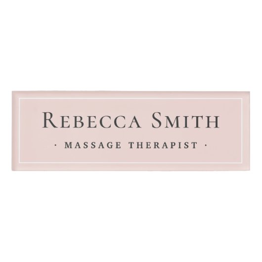 Elegant witte rand zwart roze naambadge (Voorkant)