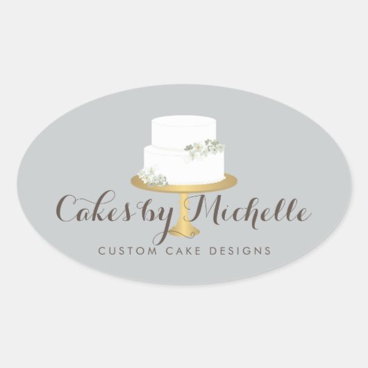 Elegant witte rok met Florals Cake Decorting Ovale Sticker (Voorkant)