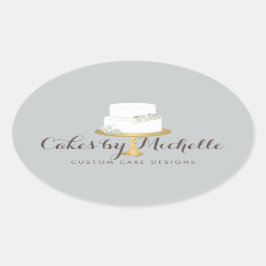 Elegant witte rok met Florals Cake Decorting Ovale Sticker