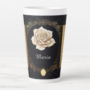 Elegant Witte Roos en Goud Design Latte Mok