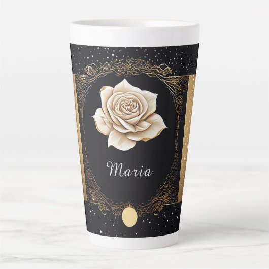 Elegant Witte Roos en Goud Design Latte Mok (Voorkant)