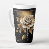 Elegant Witte Roos en Goud Design Latte Mok (Linkerhoek)