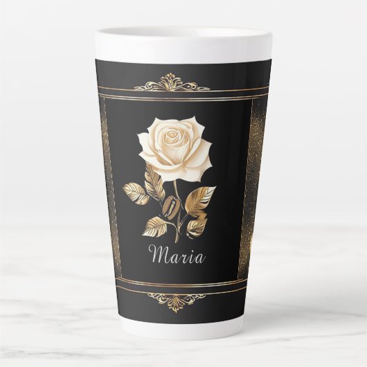Elegant Witte Roos en Goud Design Latte Mok (Voorkant)