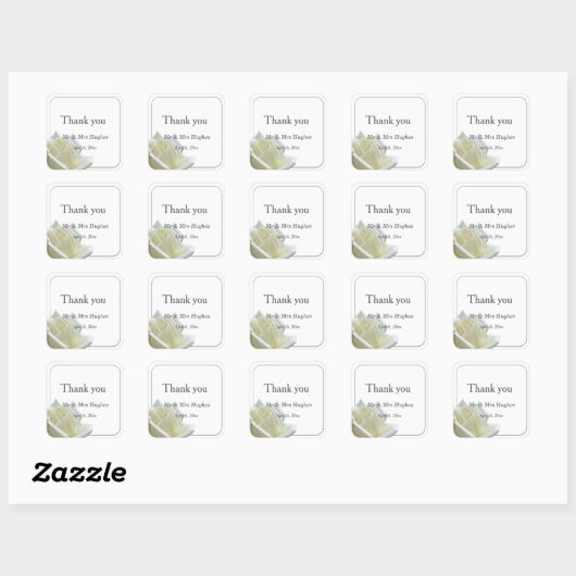 Elegant witte roos en zilver dank u vierkante sticker (Vel)