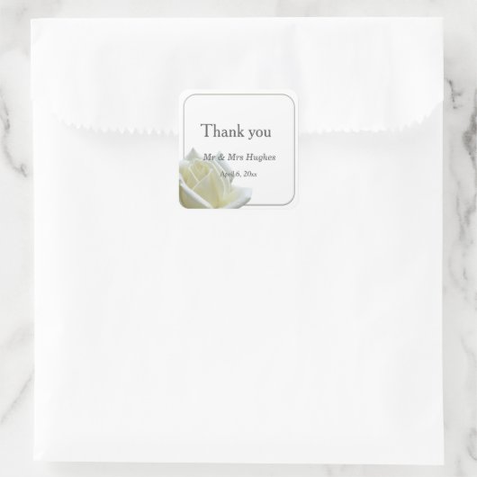Elegant witte roos en zilver dank u vierkante sticker (Tas)