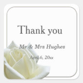 Elegant witte roos en zilver dank u vierkante sticker (Voorkant)