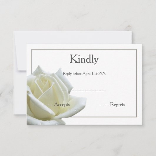 Elegant witte roos en zilver RSVP (Voorkant)