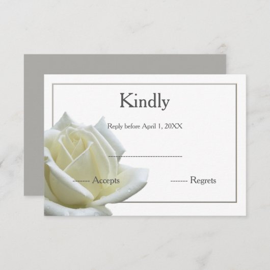 Elegant witte roos en zilver RSVP (Voorkant / Achterkant)