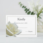 Elegant witte roos en zilver RSVP Kaartje (Staand voorkant)