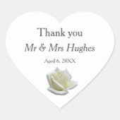 Elegant witte roos en zilveren bruiloft bedankt hart sticker (Voorkant)