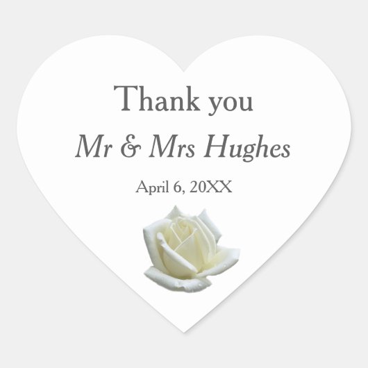 Elegant witte roos en zilveren bruiloft bedankt hart sticker (Voorkant)