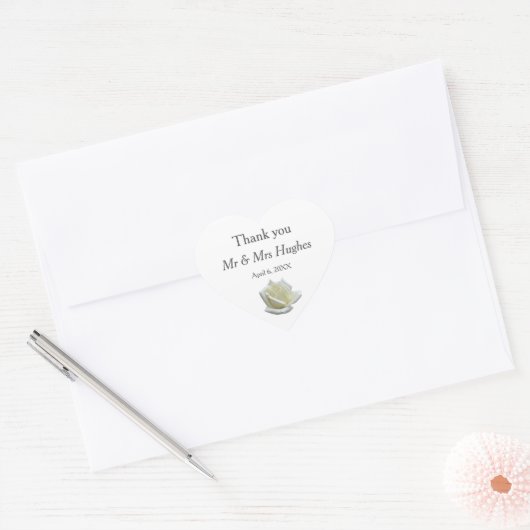 Elegant witte roos en zilveren bruiloft bedankt hart sticker (Envelop)