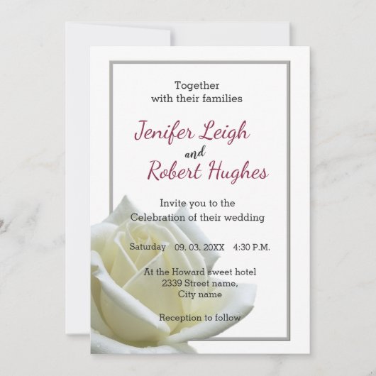 Elegant witte roos en zilveren bruiloft kaart (Voorkant)