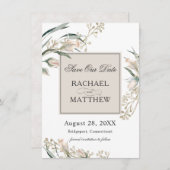 Elegant witte rosebuts bespaart onze datum save the date (Voorkant / Achterkant)