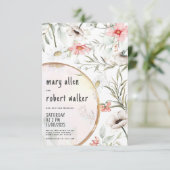 Elegant witte roze bloemgroene zomerbruiloft kaart (Staand voorkant)