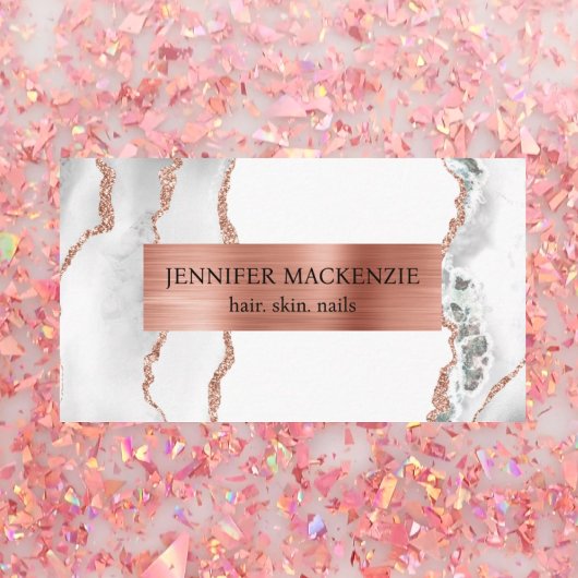 Elegant Witte Roze Goud Agate Luxe Visitekaartje
