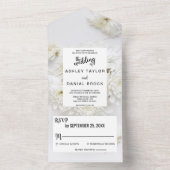 Elegant witte rozen bloesems bloemen zomer bruilof all in one uitnodiging (Binnen)