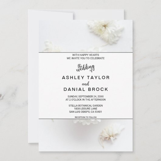 Elegant witte rozen bloesems bloemen zomer bruilof kaart (Voorkant)