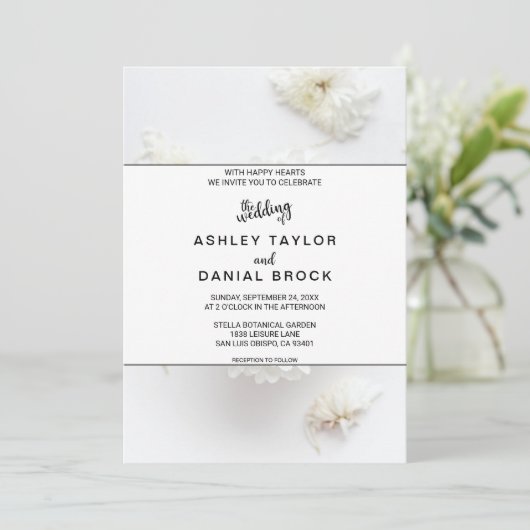 Elegant witte rozen bloesems bloemen zomer bruilof kaart (Staand voorkant)